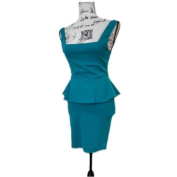 ALICE & OLIVIA DRESS POPPY PEPLUM MIDI SZ 2 TEAL FITTED BODICE QUIET LUXURY CORE - Picture 9 of 16